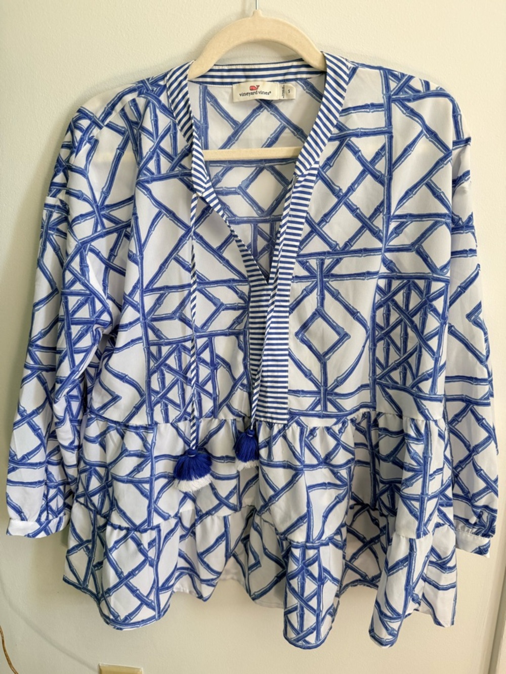 Vineyard Vines Bamboo Lattice Tiered Tunic w/ Tassels